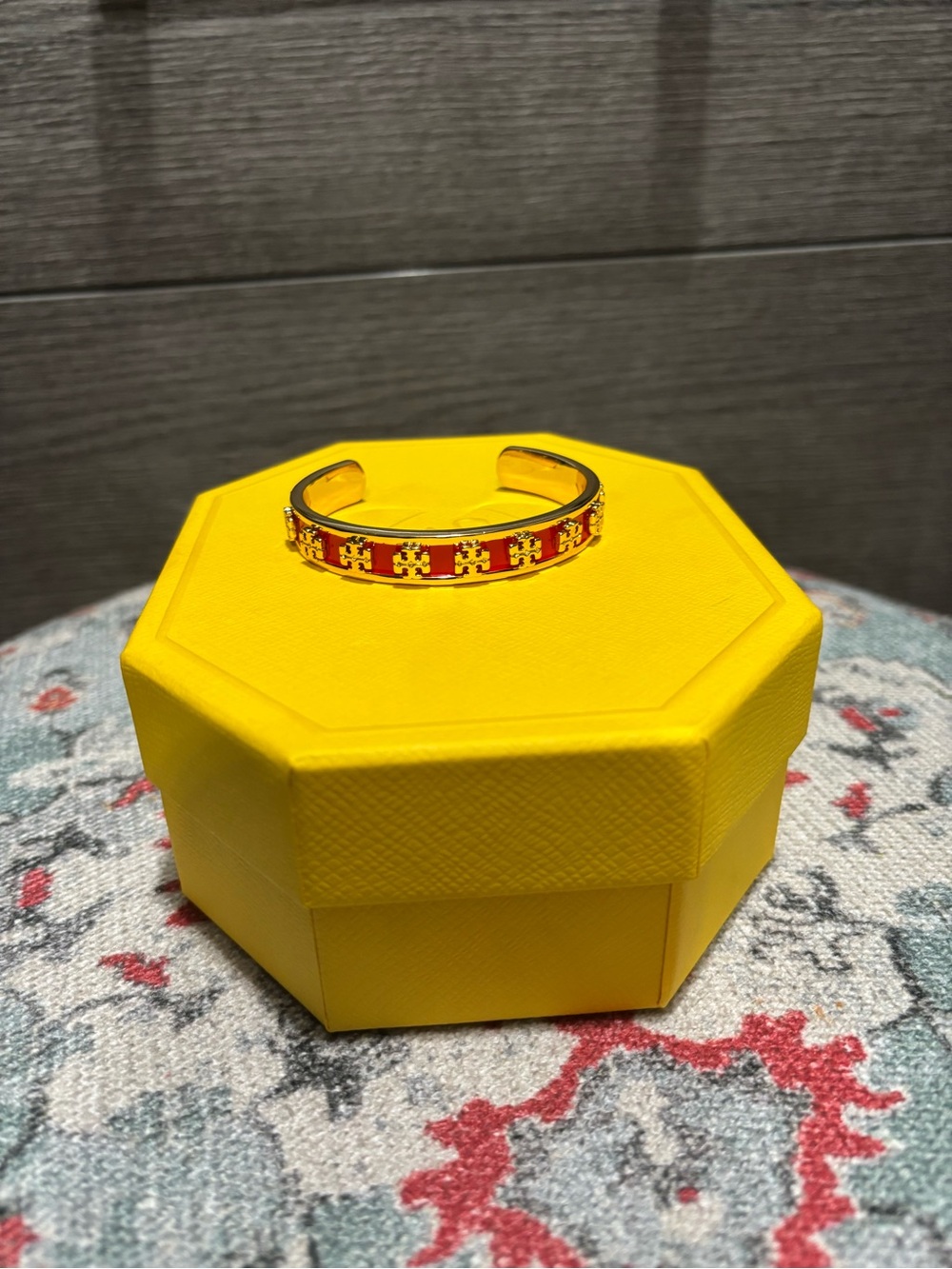 Tory Burch Enamel Raised Logo Stacked T Cuff Bracelet